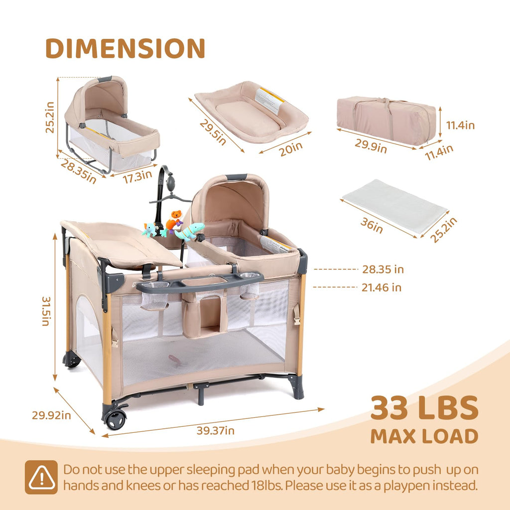 7 in 1 Bedside Bassinet with Changing Table, Storage Shelf, Mattress F626