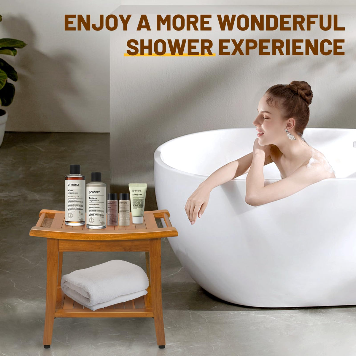 20" Teak Shower Bench with Shelf & Handle L406