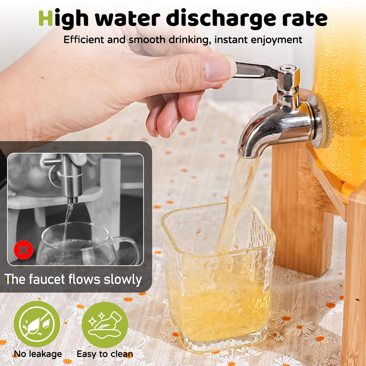 2.2 Gallon Glass Beverage Dispenser with Wood Stand and Stainless Steel Spigot B965