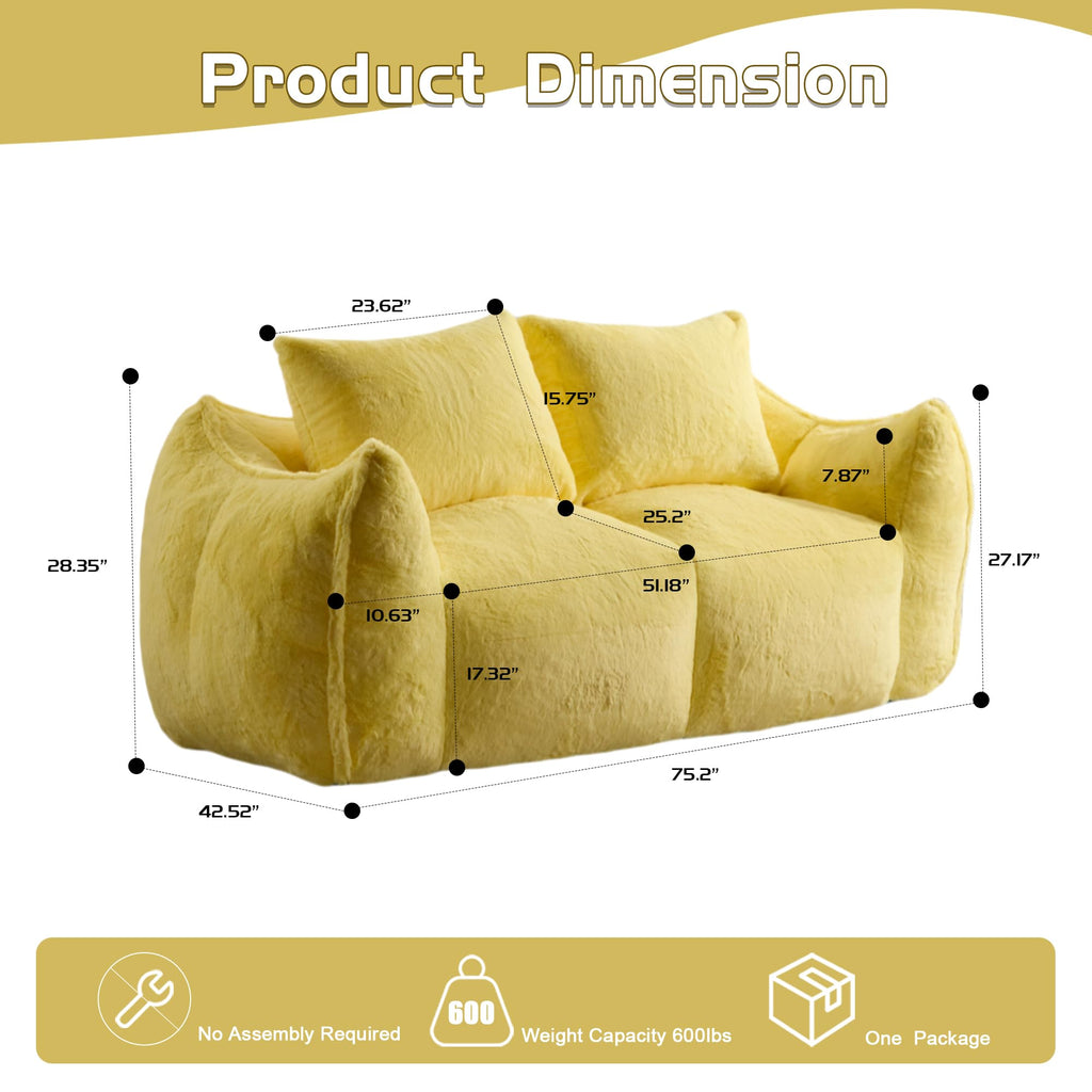 Oversized Ultra Soft Fluffy Faux Fur Bean Bag Chair with Pillows U4419