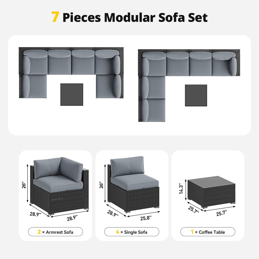 7 Piece Wicker Rattan Outdoor Sectional Sofa Set N923