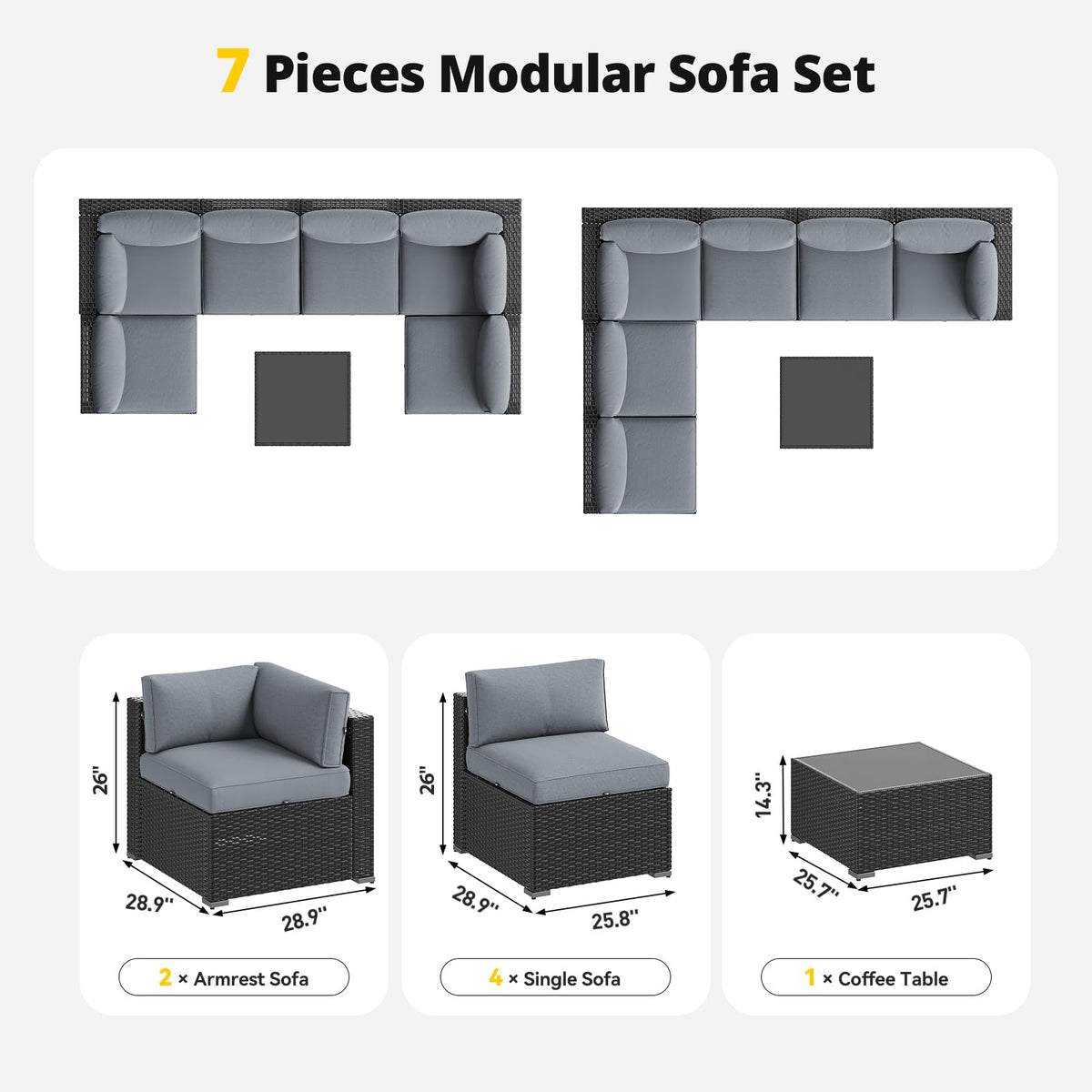 7 Piece Wicker Rattan Outdoor Sectional Sofa Set N923