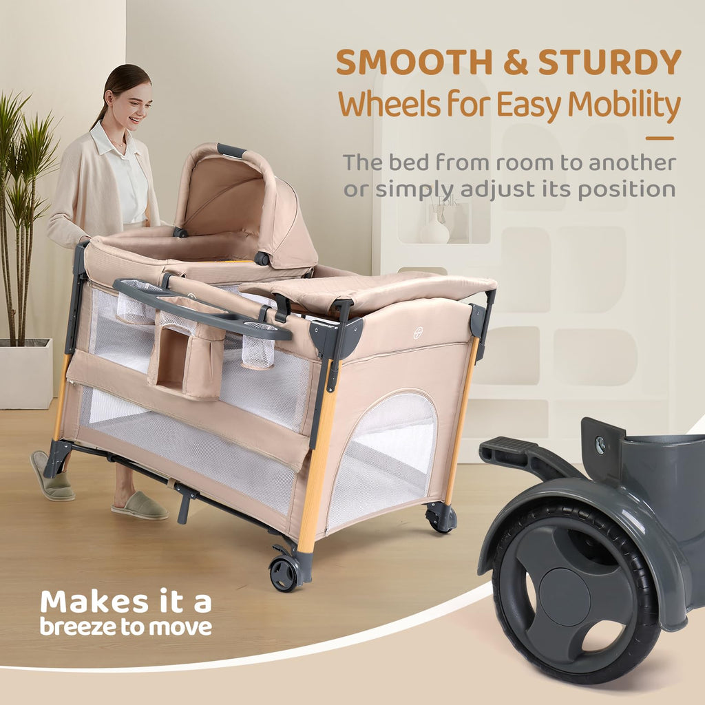 7 in 1 Bedside Bassinet with Changing Table, Storage Shelf, Mattress F626