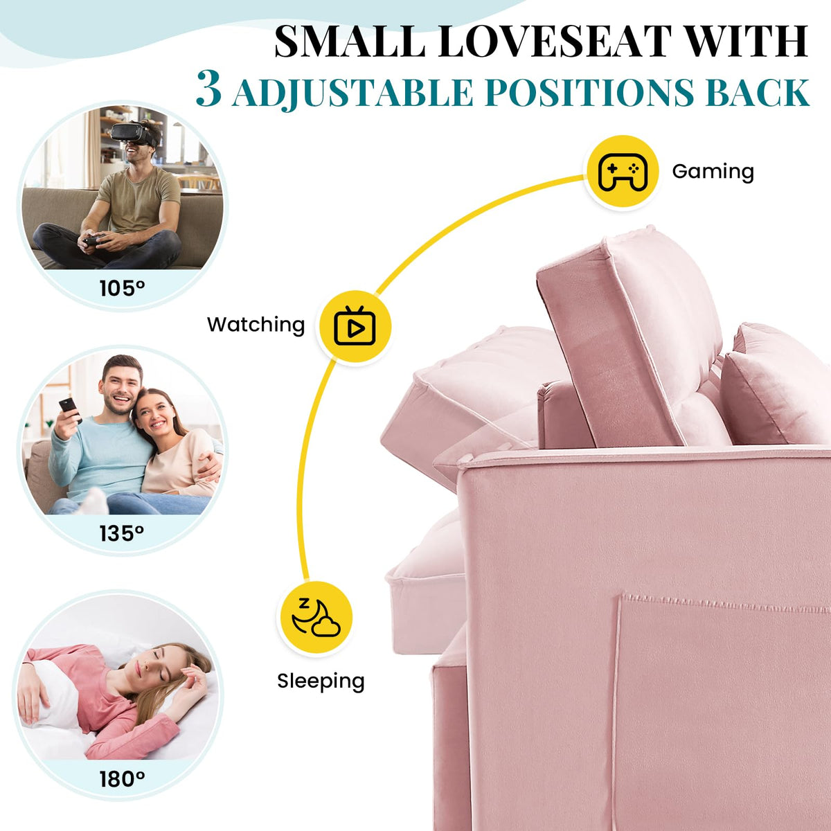 Pink Velvet Convertible Sleeper Sofa Bed U343907