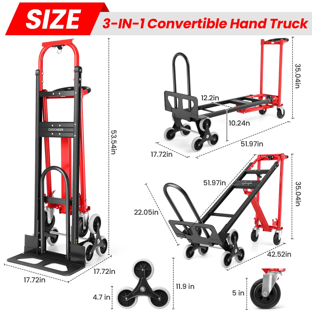 Heavy Duty 1000LBS 3 in 1 Convertible Folding Hand Truck Dolly Cart with Solid Wheels M4409