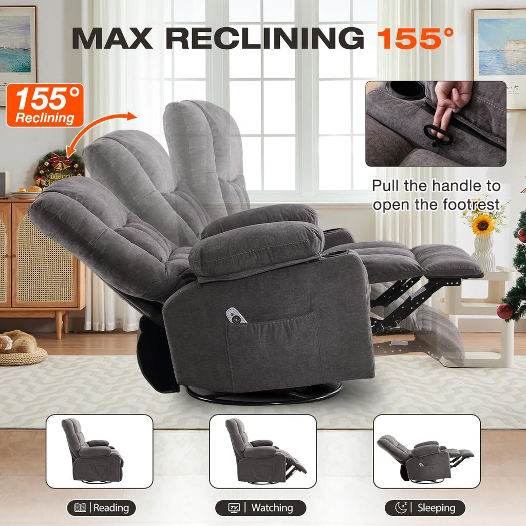 Oversized Swivel Rocker Recliner with Massage and Heat K38931