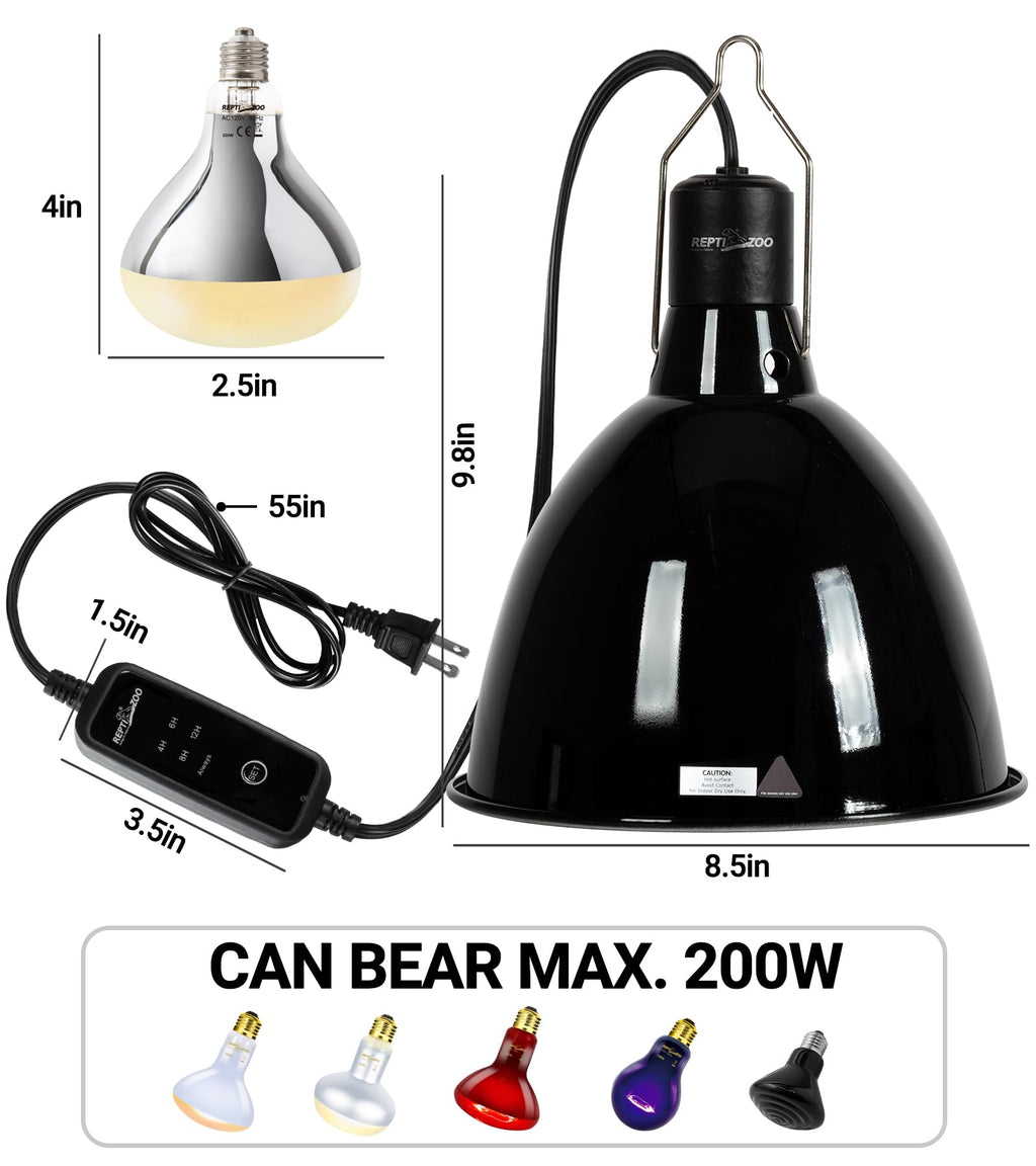 160W Reptile Heat Lamp UVA UVB Bulbs with 8.5 Inch Light Fixture J179870