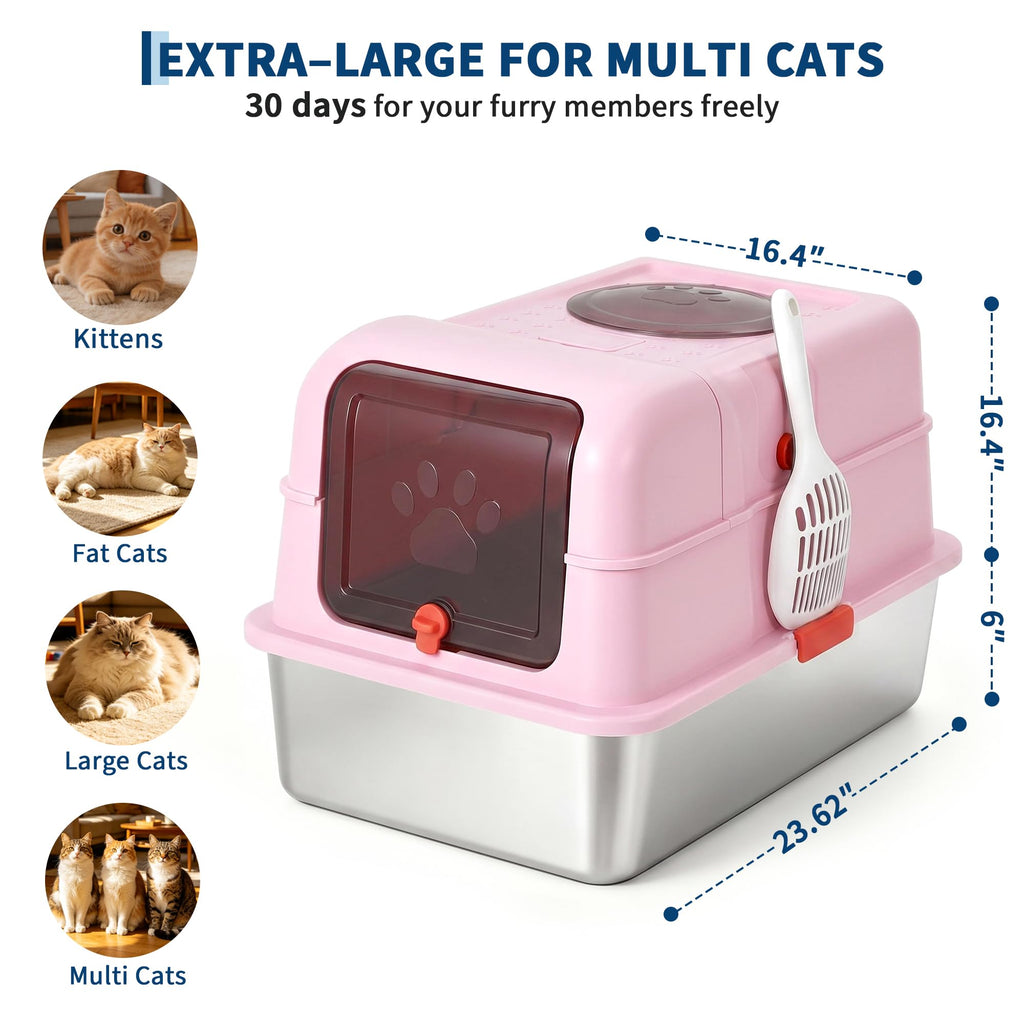 Fully Enclosed Stainless Steel Cat Litter Box with Lid K4995