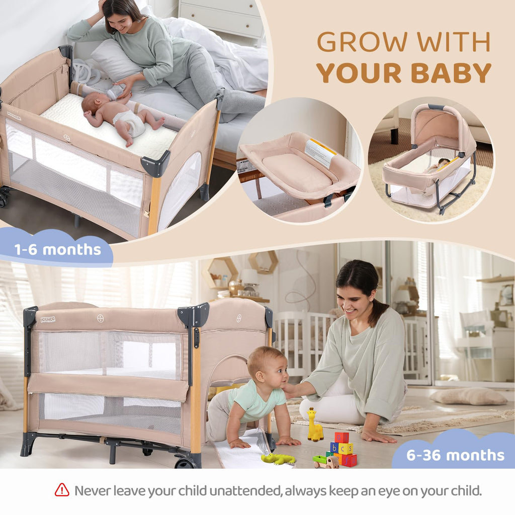 7 in 1 Bedside Bassinet with Changing Table, Storage Shelf, Mattress F626