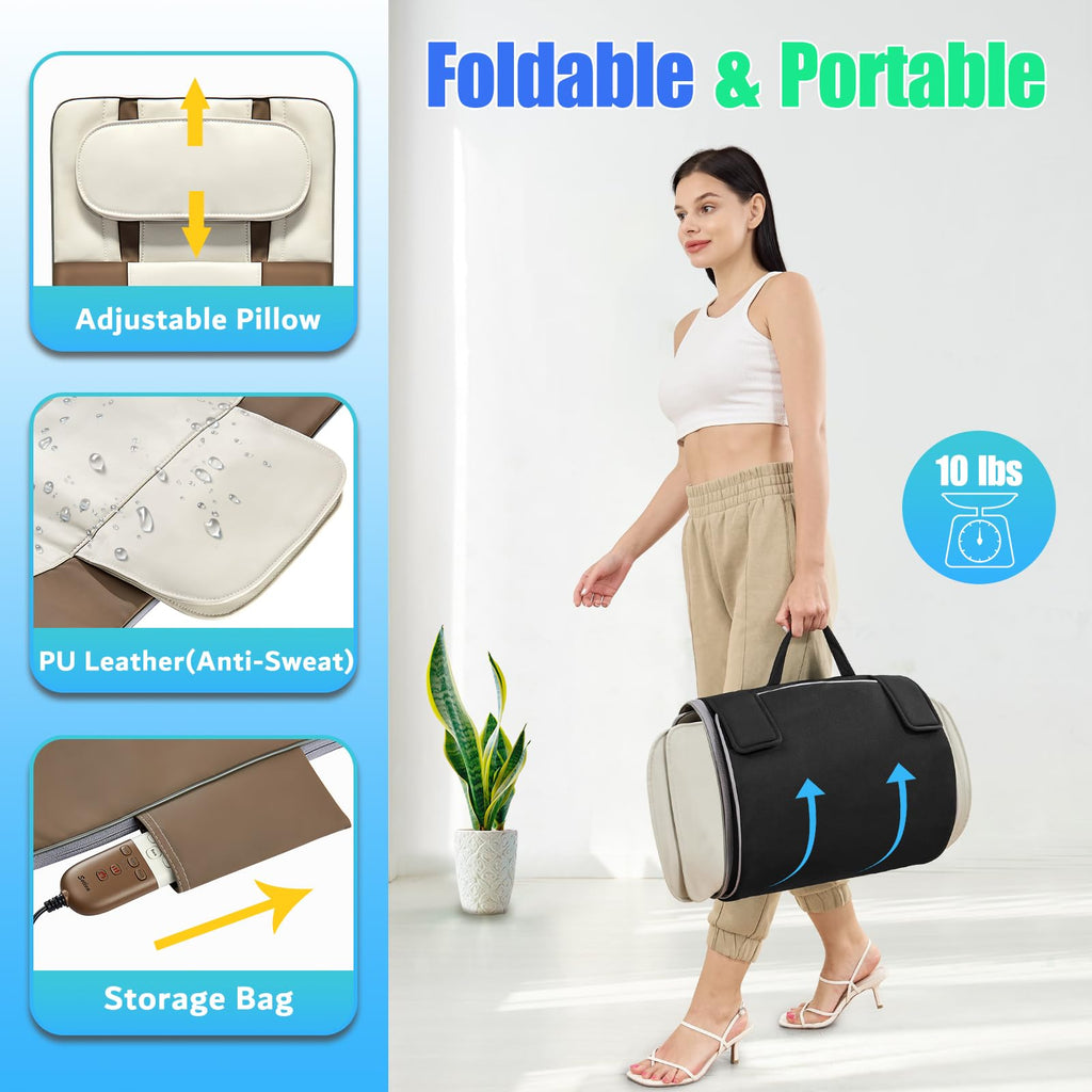 Full Body Massage Mat with Airbags Stretching & Heating, 3D Lumbar Traction, 4 Modes 3 Intensities 3 Heat Levels, PU Leather, Portable & Foldable W339