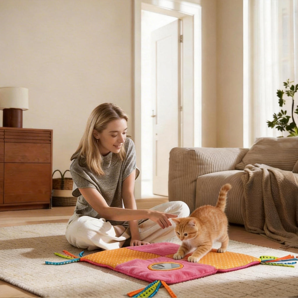 Blue Open Top Cat Litter Box with Scoop and Play Mat J8067