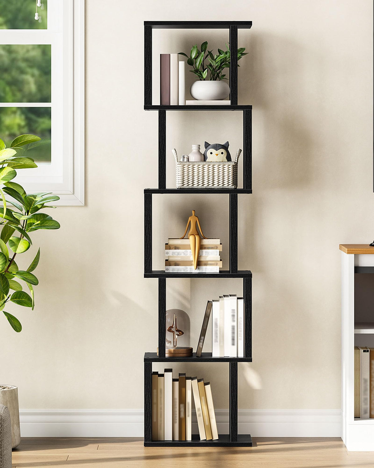 Black 5-Tier Bookshelf with Anti-Tip Kit K456