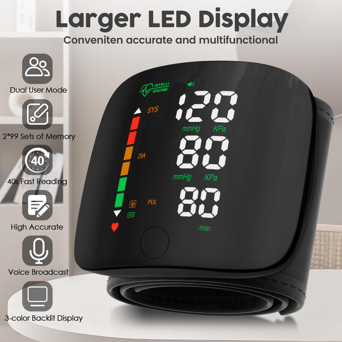 Wrist Blood Pressure Monitor Led Display Black L188674