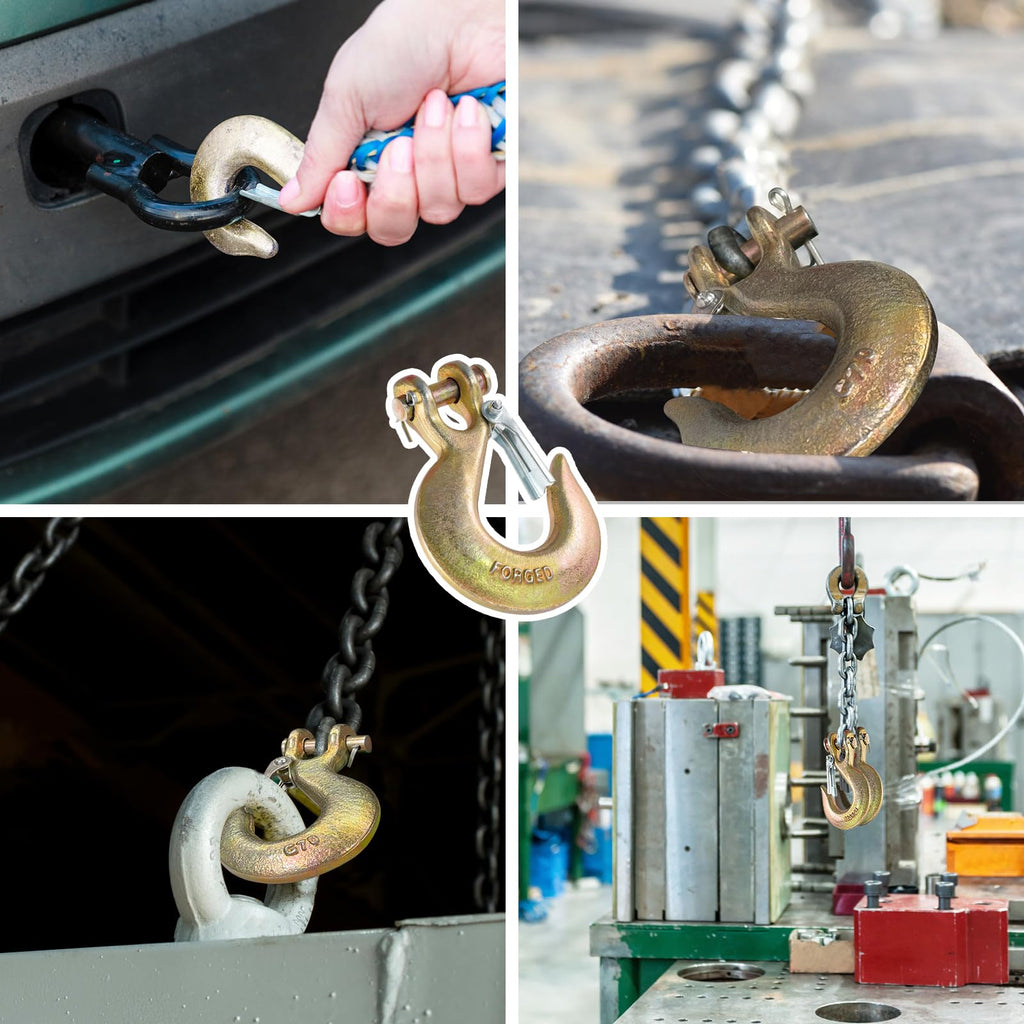2 Pack 3/8" G70 Clevis Slip Hooks with Safety Latch M3018