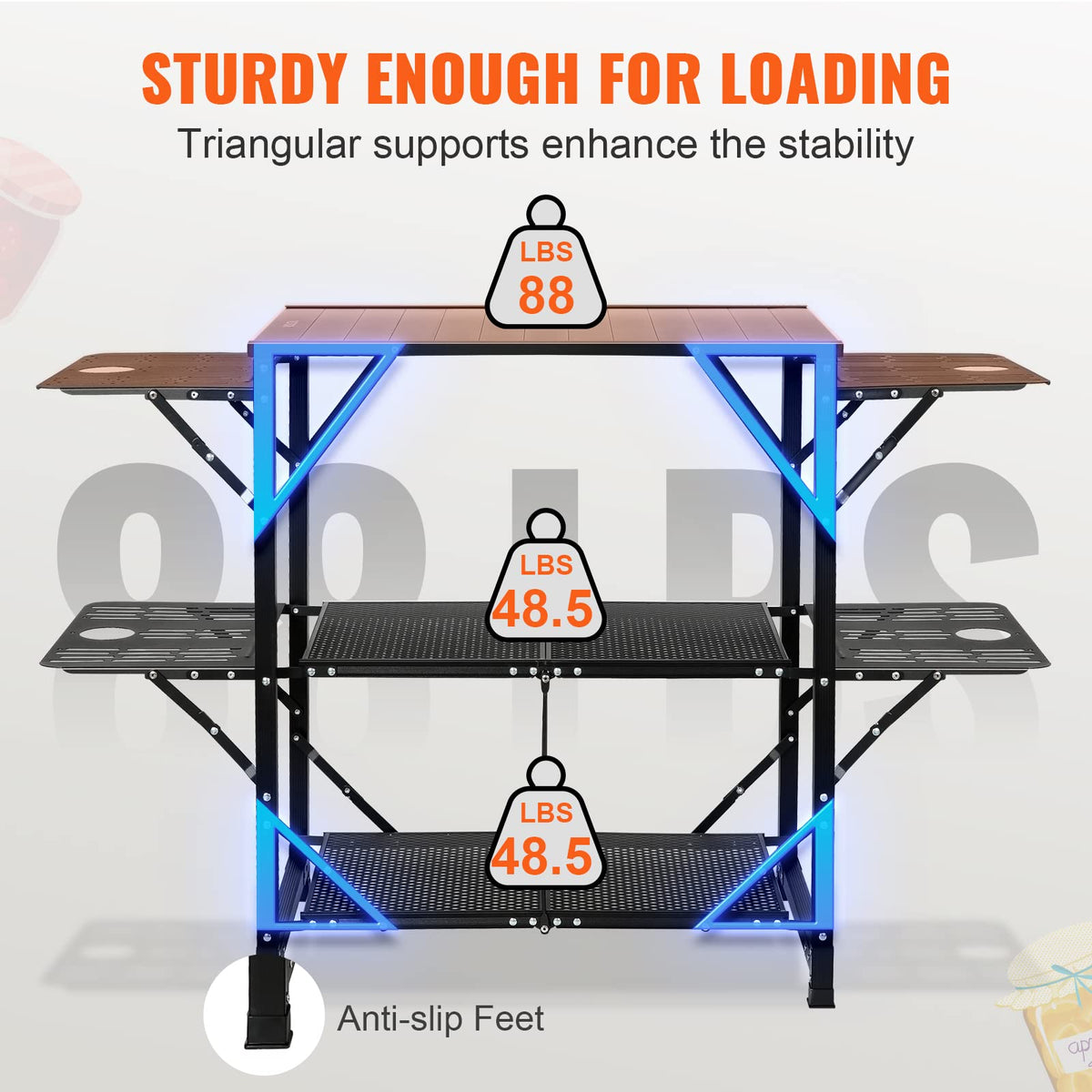 Aluminum Folding Camping Kitchen Table with 2 Shelves O834