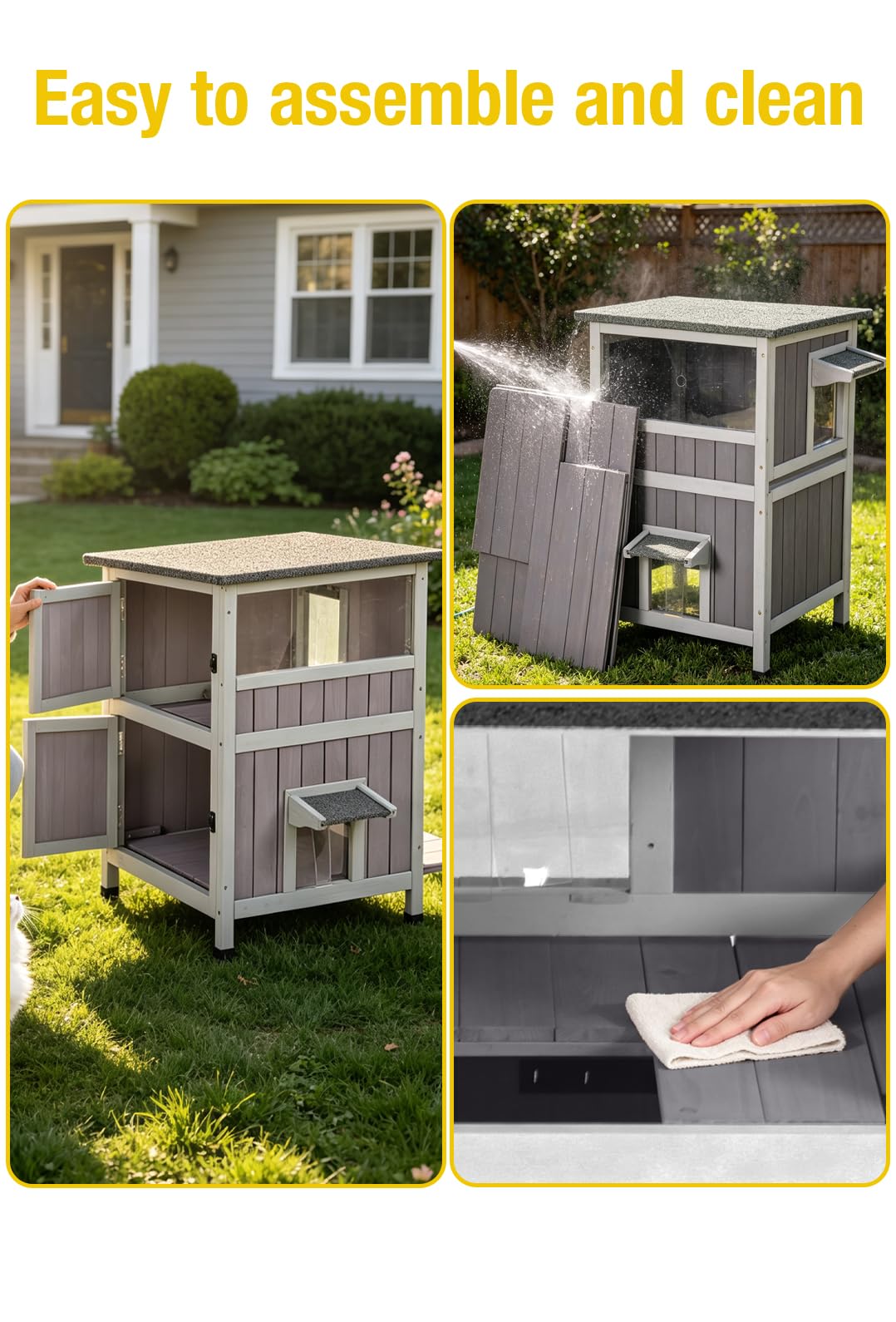 Heated 2-Story Solid Wood Cat House T3360