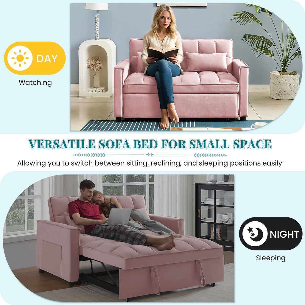 Pink Velvet Convertible Sleeper Sofa Bed U343907