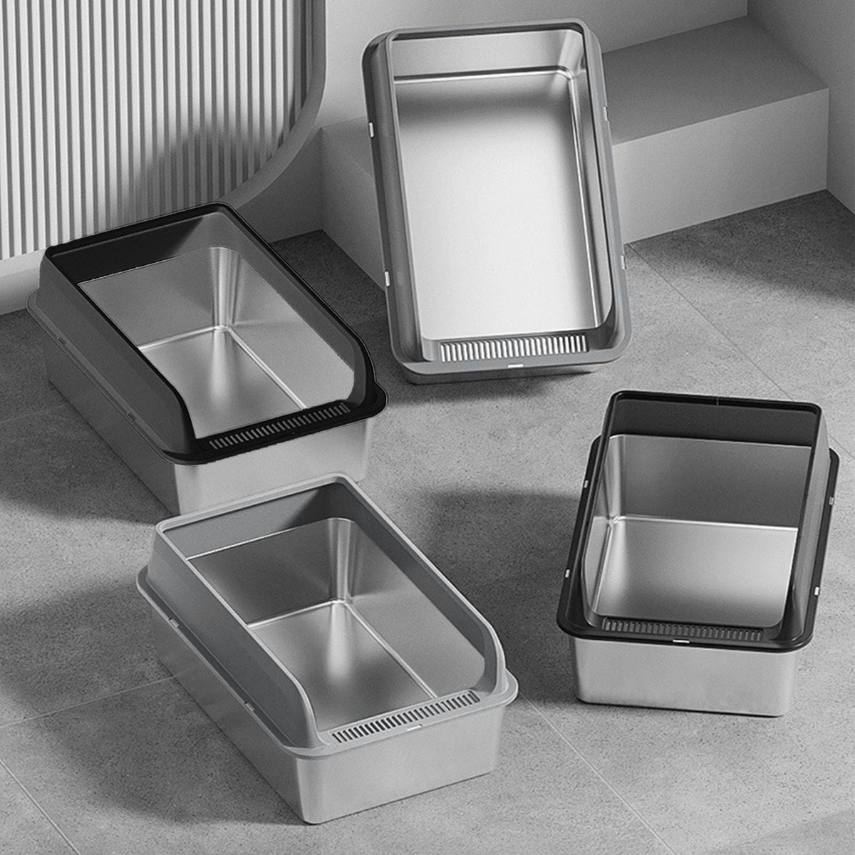 Stainless Steel High Sided Cat Litter Box with Lid Q809847