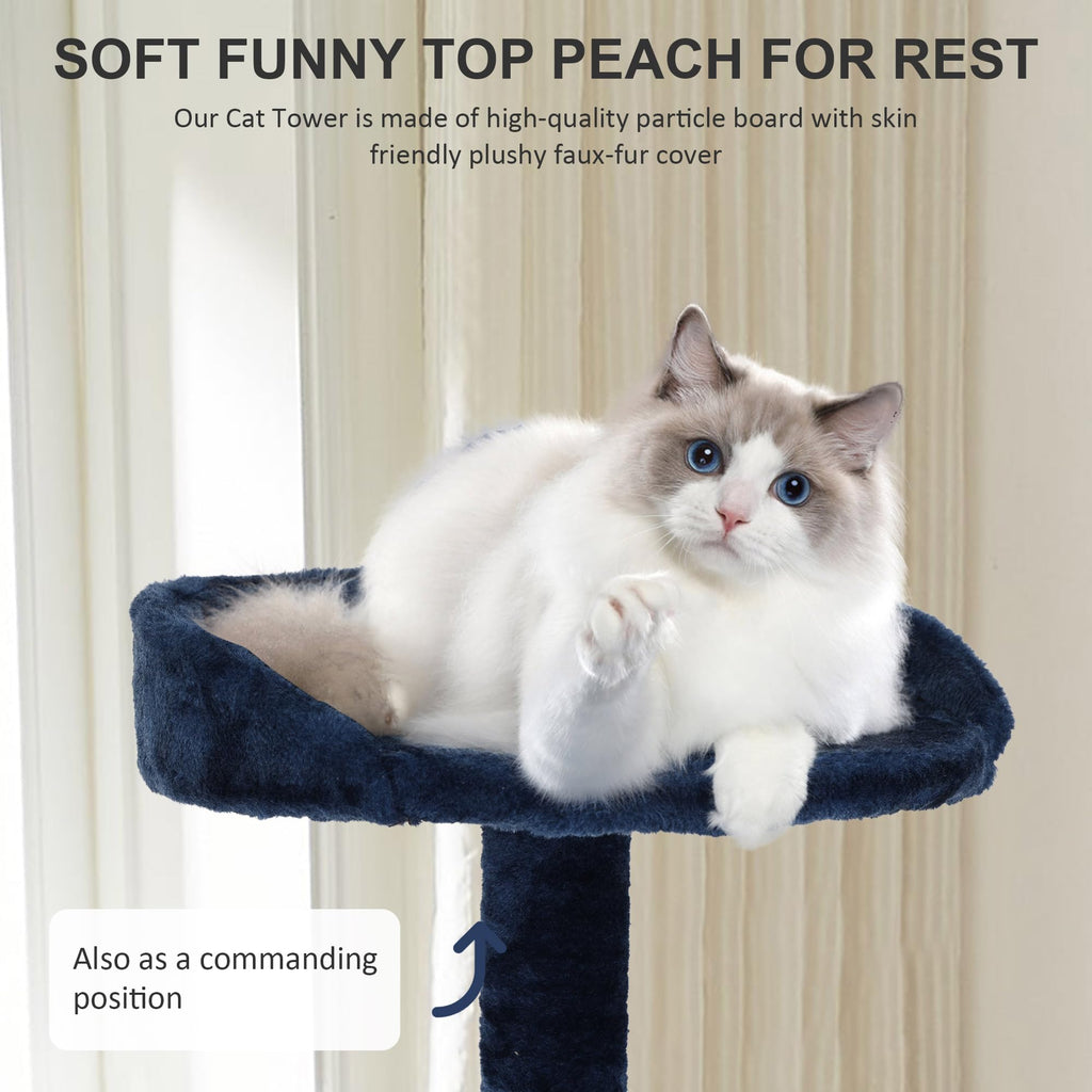 70 Inch Navy Blue Multi-Level Cat Tree with Scratching Posts D7662