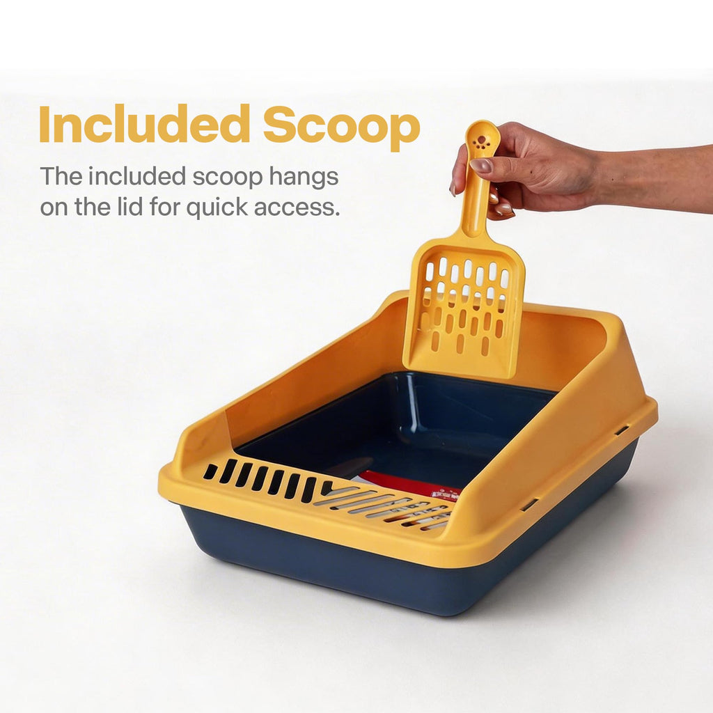 Blue Open Top Cat Litter Box with Scoop and Play Mat J8067
