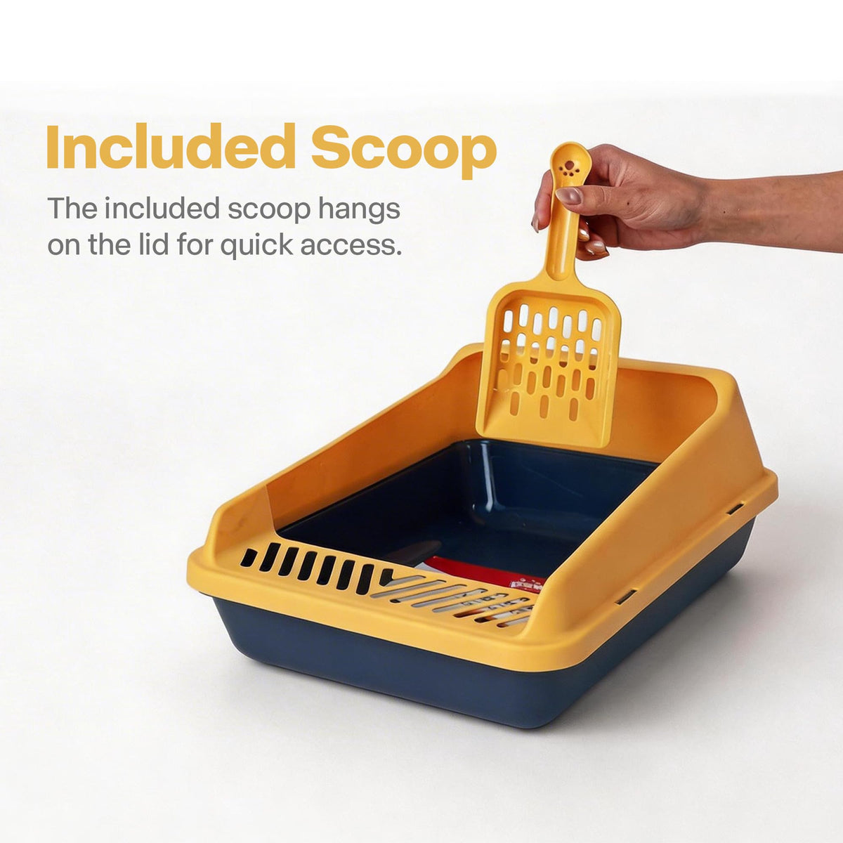 Blue Open Top Cat Litter Box with Scoop and Play Mat J8067