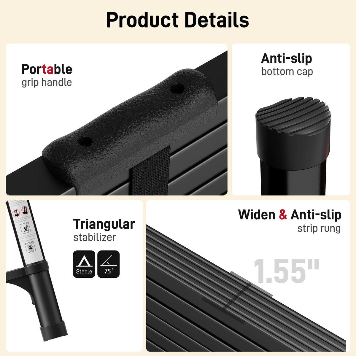Telescoping Ladder 20.3 FT 330 lbs Capacity Black P348
