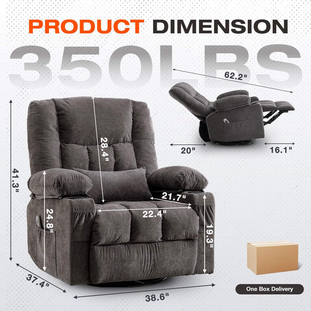 Oversized Swivel Rocker Recliner with Massage and Heat K38931