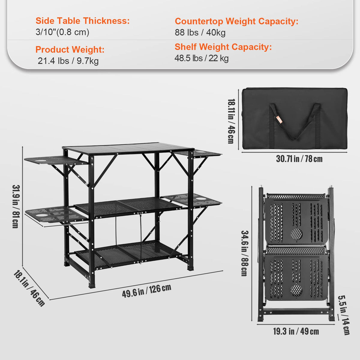Aluminum Folding Camping Kitchen Table with 2 Shelves O834