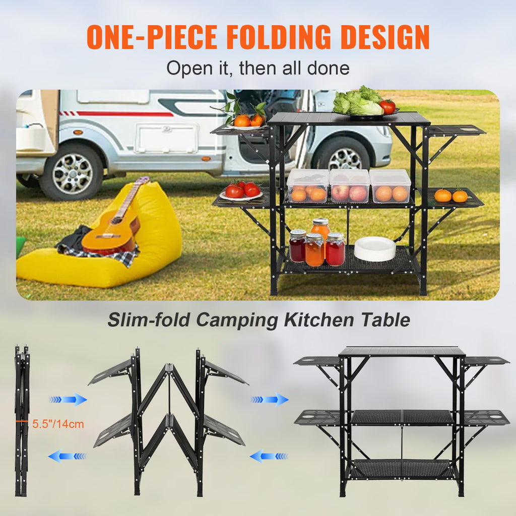 Aluminum Folding Camping Kitchen Table with 2 Shelves O834