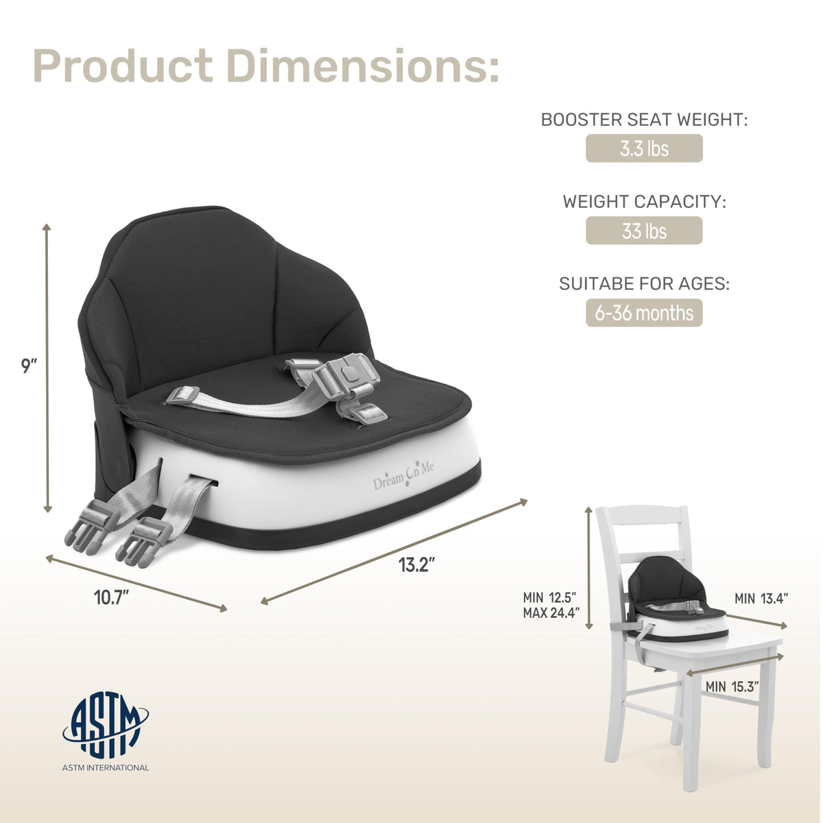 Portable Baby Booster Seat with 3-Point Harness & 2 Fixing Belts, Black F84089
