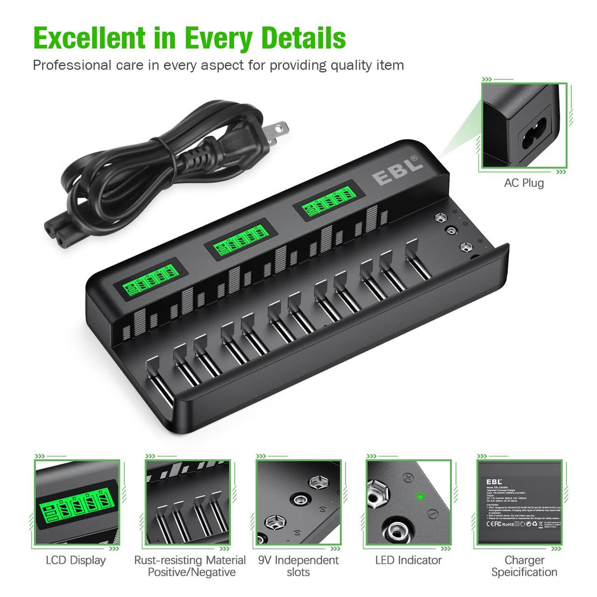 12+2 Bay Universal Rechargeable Battery Charger L97788