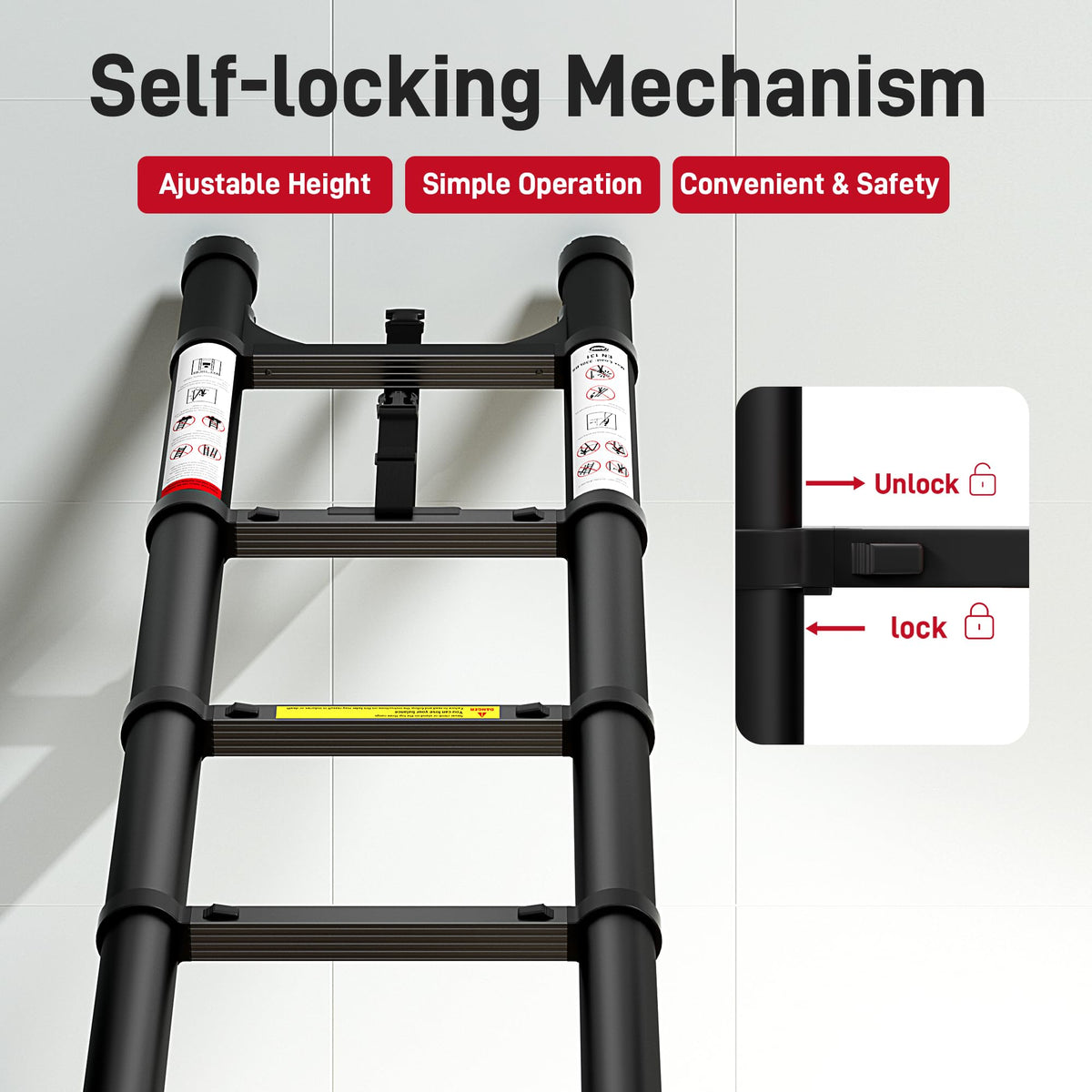 Telescoping Ladder 20.3 FT 330 lbs Capacity Black P348