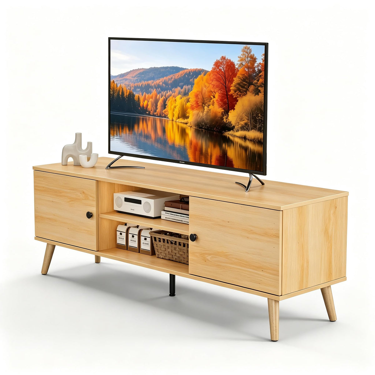55 60 inch Wood TV Stand with 2 Cabinets J64691