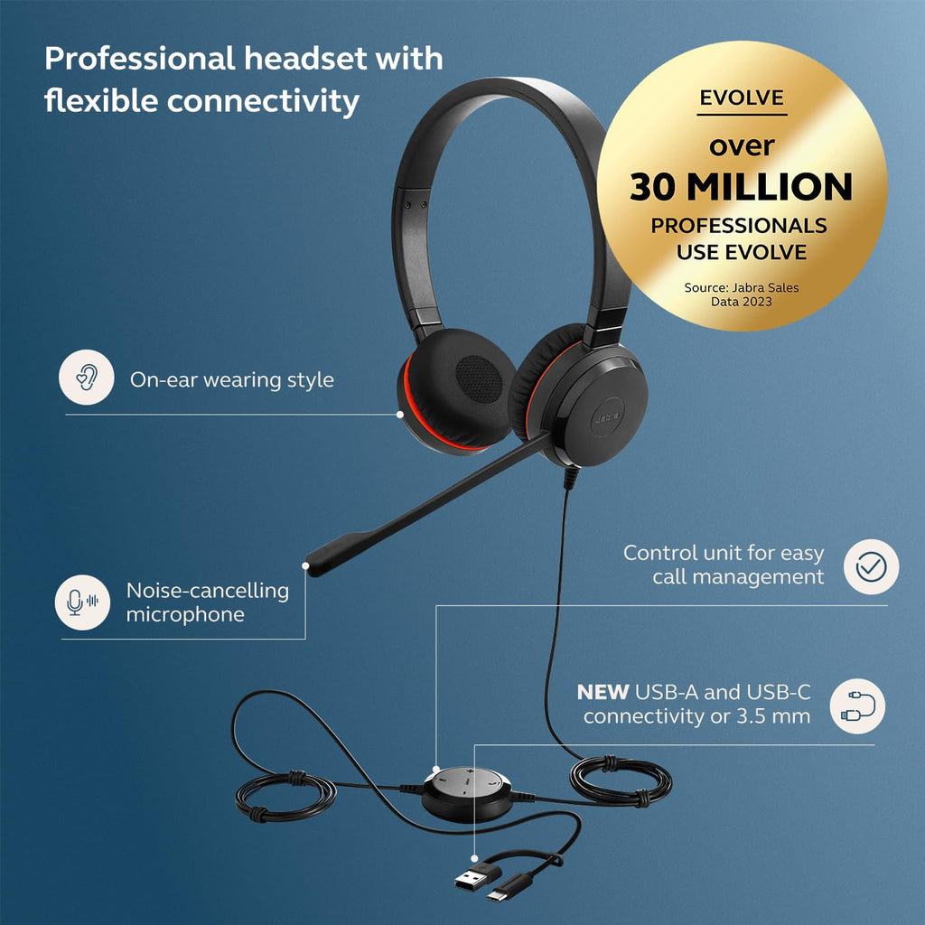 Wired Dual-Ear Headset with Mic, Black Z15282