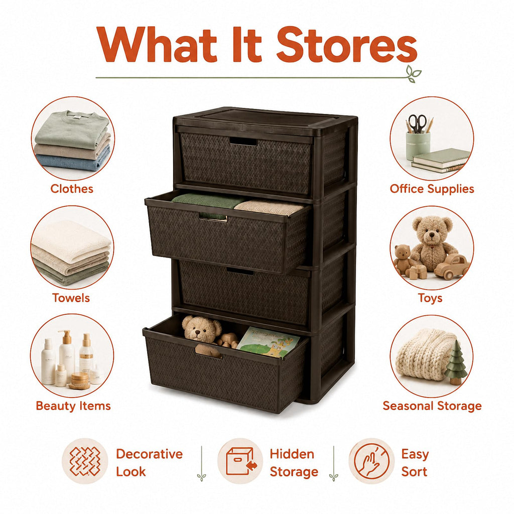 Brown 4 Drawer Plastic Storage Tower H2218
