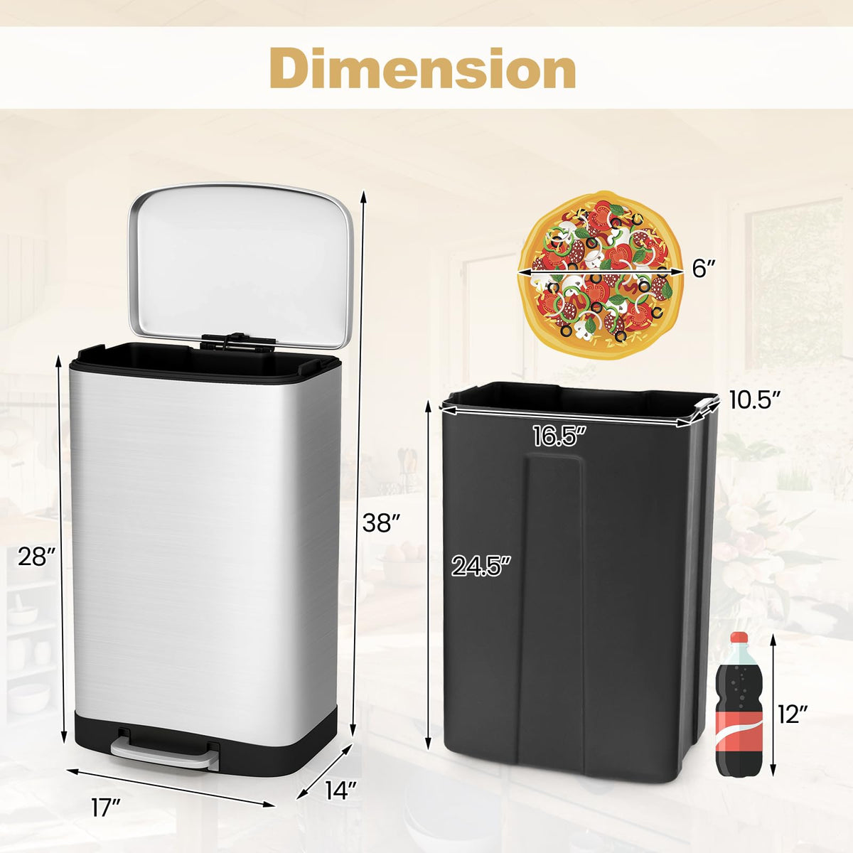 13.2 Gal Stainless Steel Step-on Trash Can N76260
