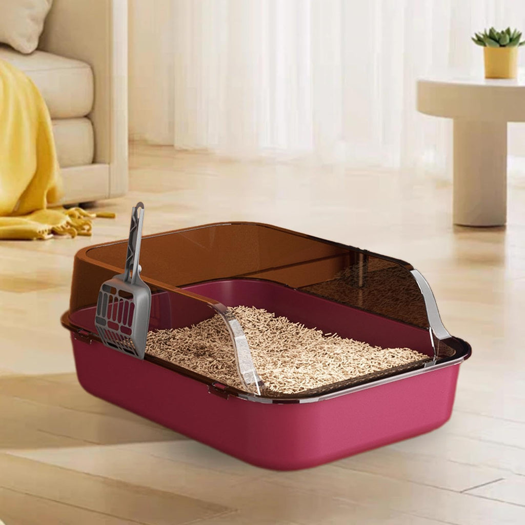 Open Top Sifting Litter Box High Sided Portable Semi Enclosed Pink S432873