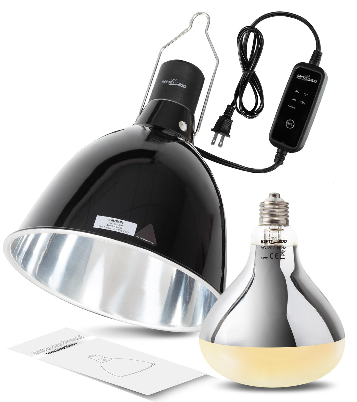 160W Reptile Heat Lamp UVA UVB Bulbs with 8.5 Inch Light Fixture J179870