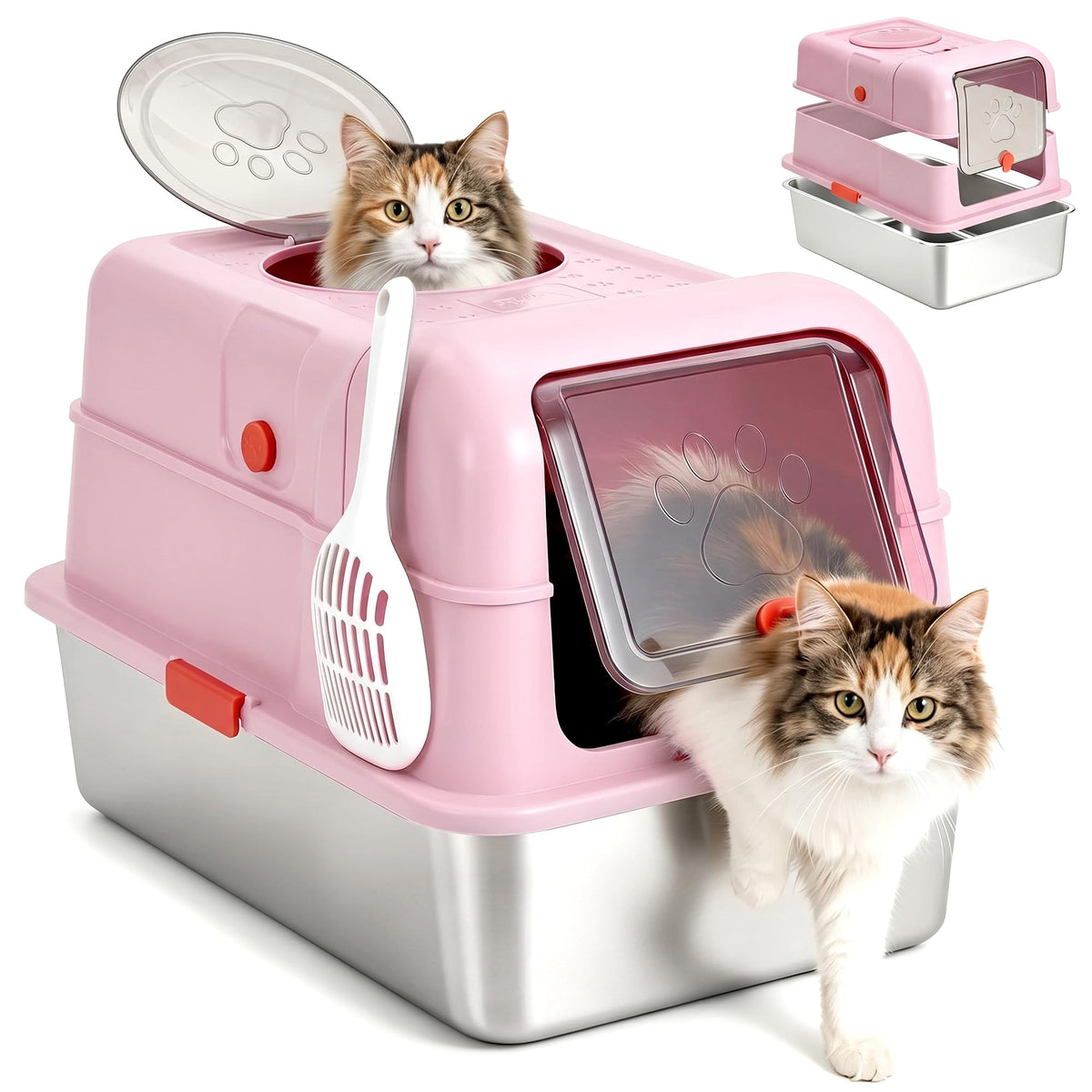 Fully Enclosed Stainless Steel Cat Litter Box with Lid K4995