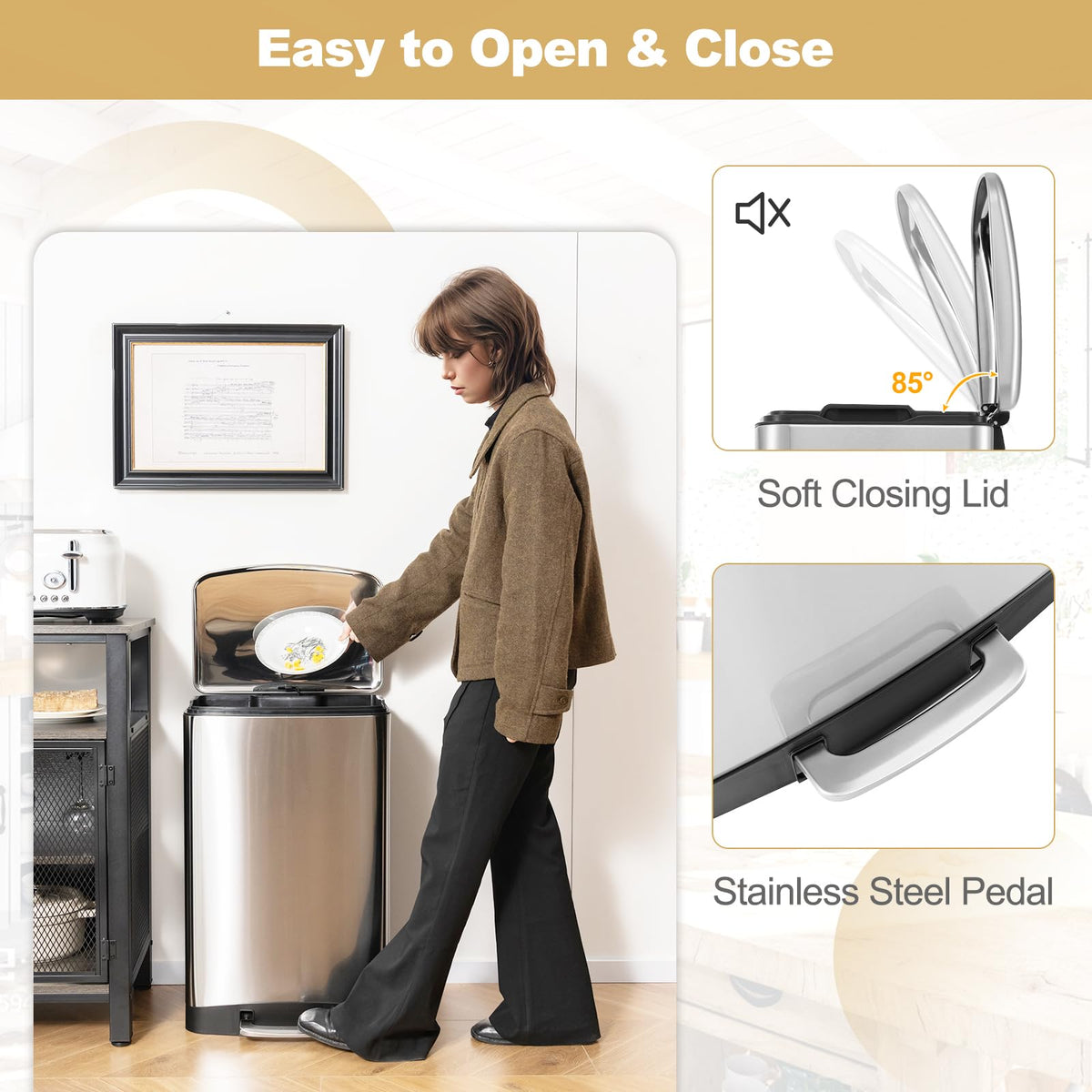 13.2 Gal Stainless Steel Step-on Trash Can N76260