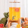 2.2 Gallon Glass Beverage Dispenser with Wood Stand and Stainless Steel Spigot B965