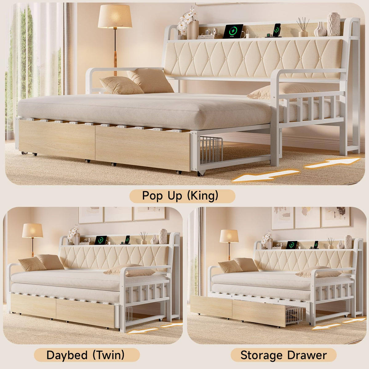 White Twin Daybed with Pop up Trundle Q828