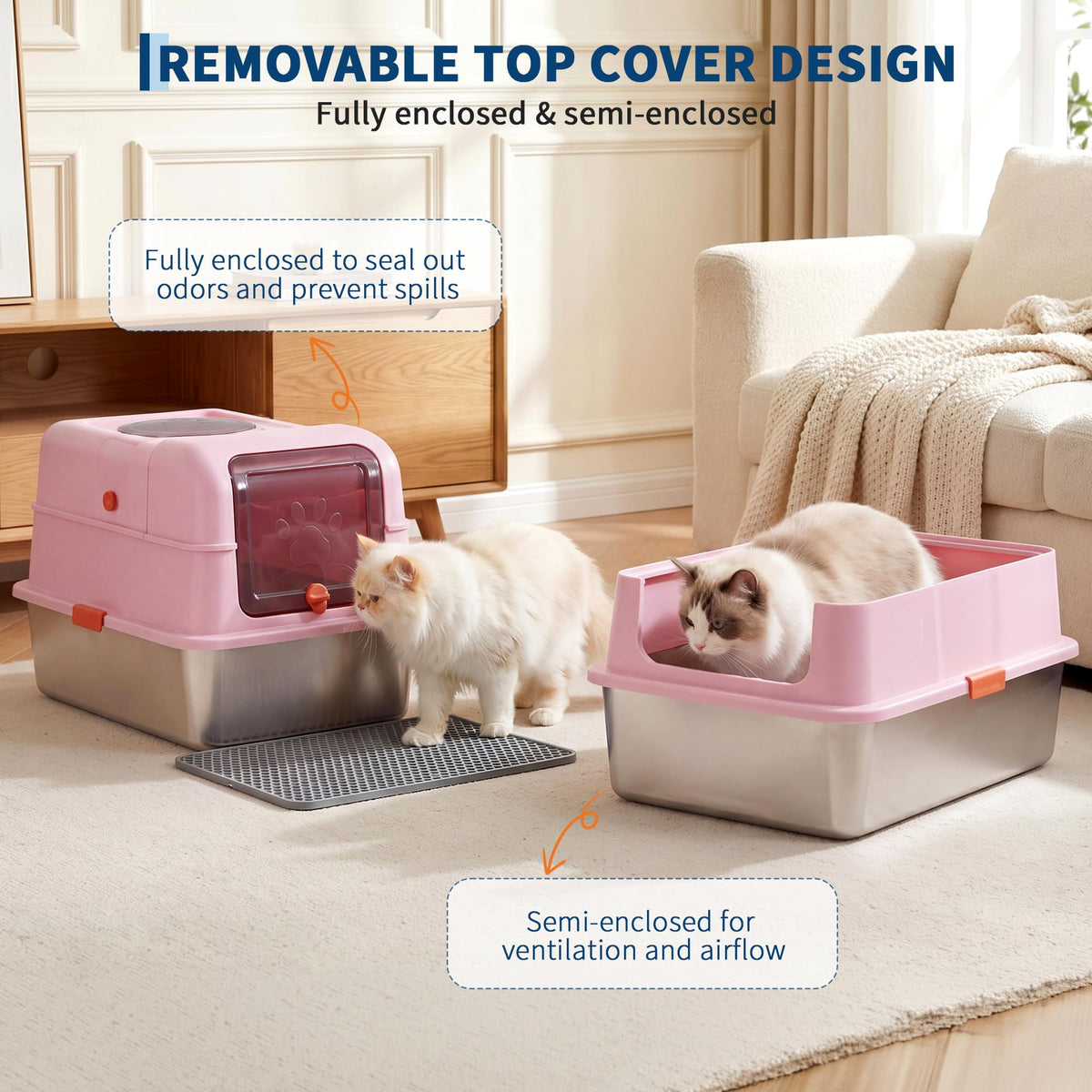 Fully Enclosed Stainless Steel Cat Litter Box with Lid K4995