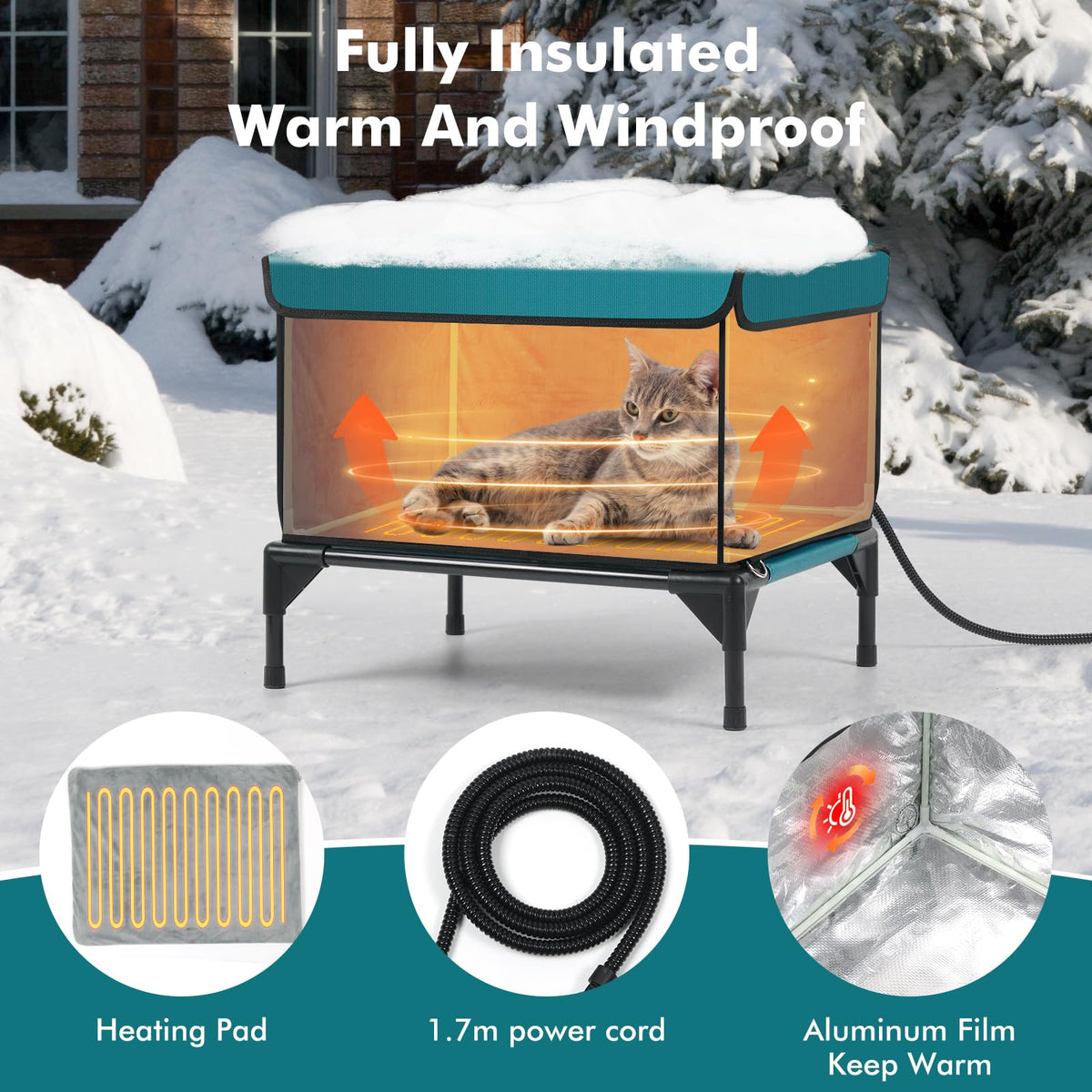 Insulated Heated Cat House with Heating Pad P292