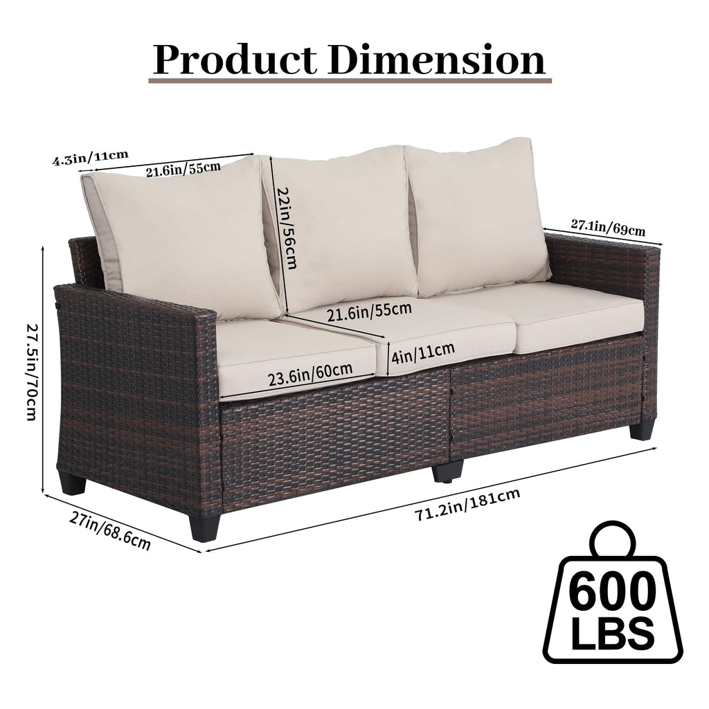 Rattan 3-Seater Outdoor Sofa with Blue Cushions Z6177