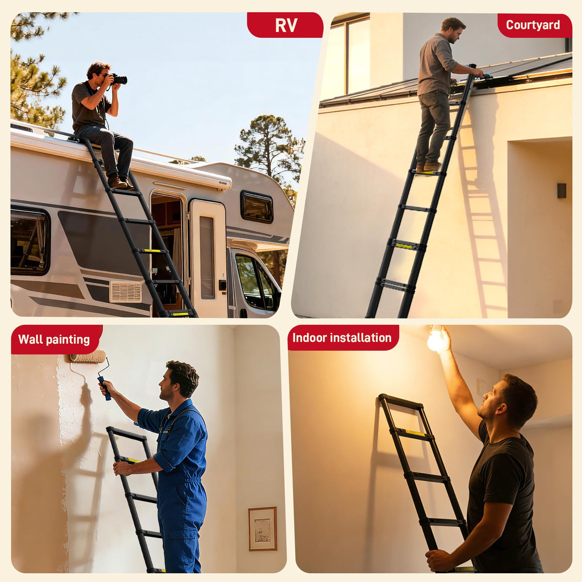 Telescoping Ladder 20.3 FT 330 lbs Capacity Black P348