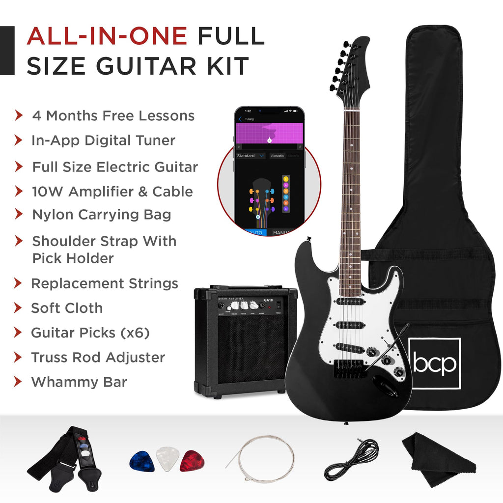 39in Full Size Beginner Electric Guitar Starter Kit with Case, Amp, Strings, Pick - Jet Black Z625814
