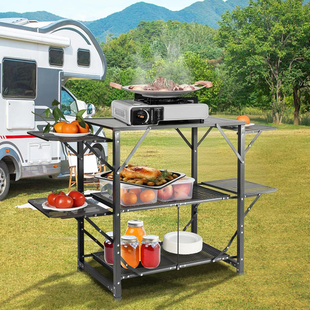 Aluminum Folding Camping Kitchen Table with 2 Shelves O834