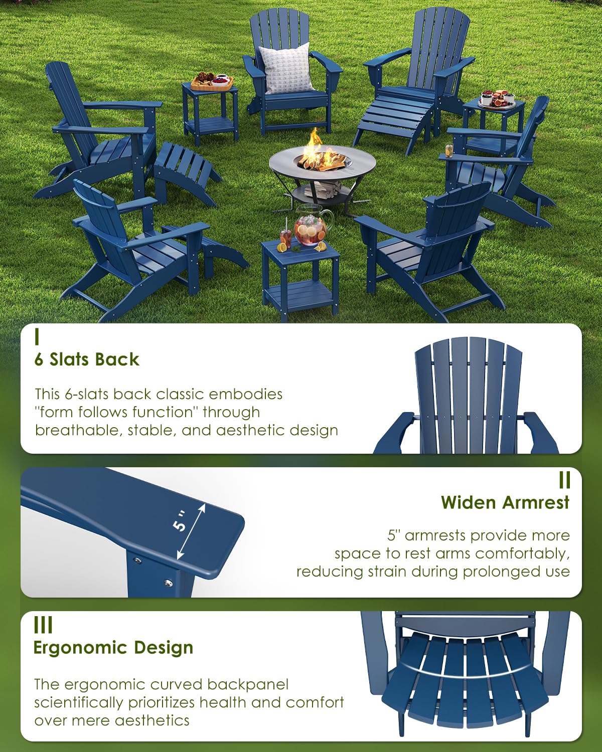 Oversized Adirondack Chairs Set of 2 HDPE All Weather Blue E61770