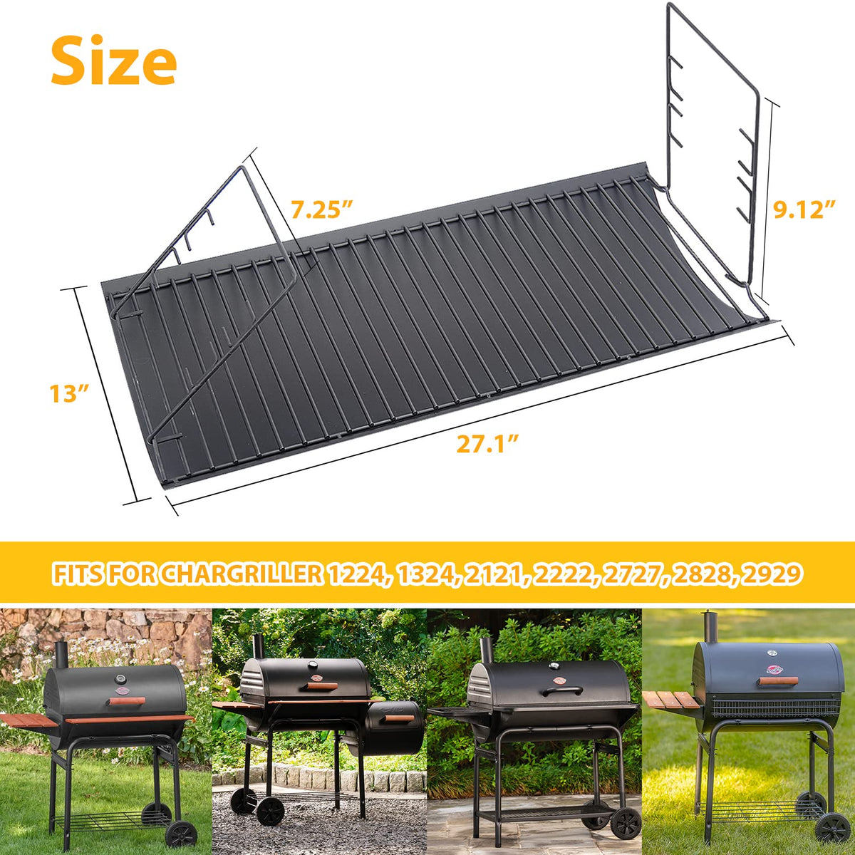 27 inch Charcoal Ash Pan Replacement with 2pcs Grate Hanger J844